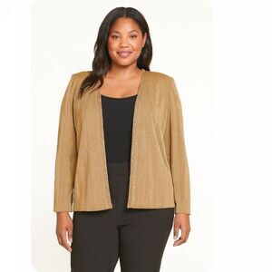 Alex Evenings Gold Shimmer Open Front Cardigan Jacket Plus Size 18 Beaded Trim
